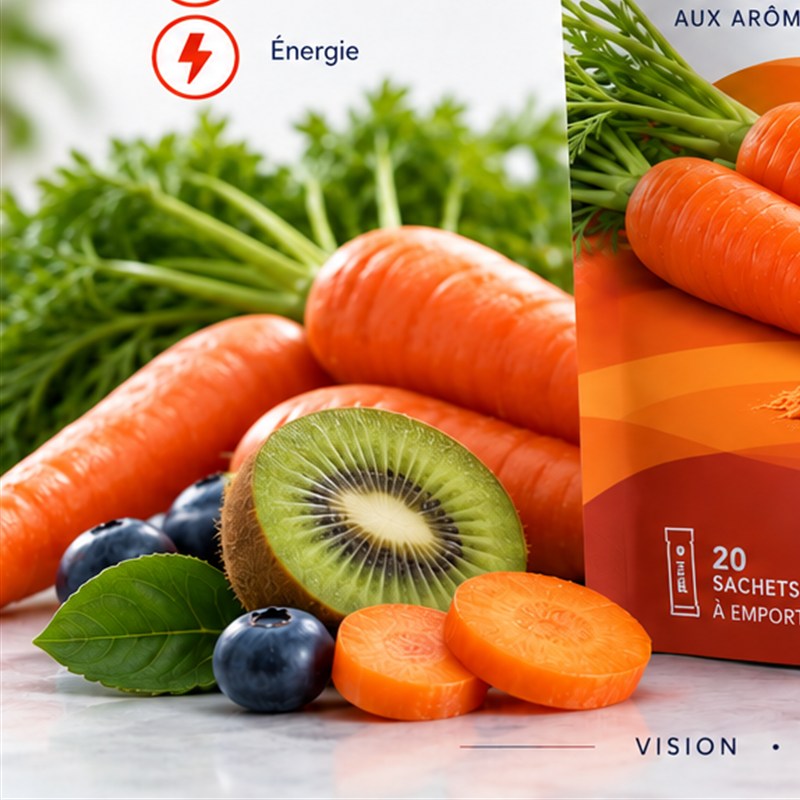 Carottes fraîches, kiwi et myrtilles